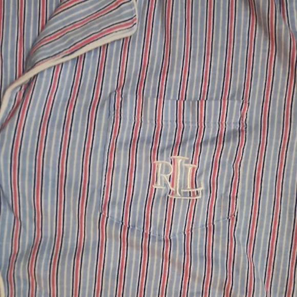 Lauren Ralph Lauren Black Label Striped Pajama Set Pink Blue RL Logo Lounge - Picture 5 of 17